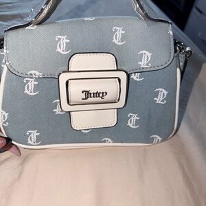 Juicy Couture Light Blue Monogram Shoulder Bag with White Trim
